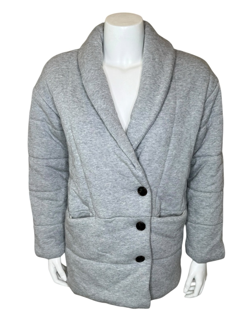 Madewell Sweatshirt Puffer Coat XS Button-Front Shawl Collar Gray NB332